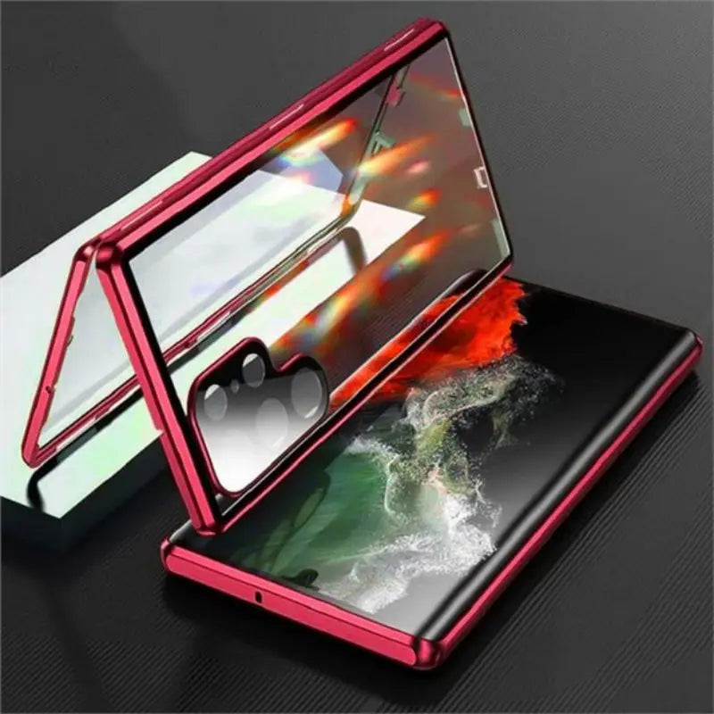 360° Metal Double Sided Glass Snap Lock Phone Case For Samsung Galaxy