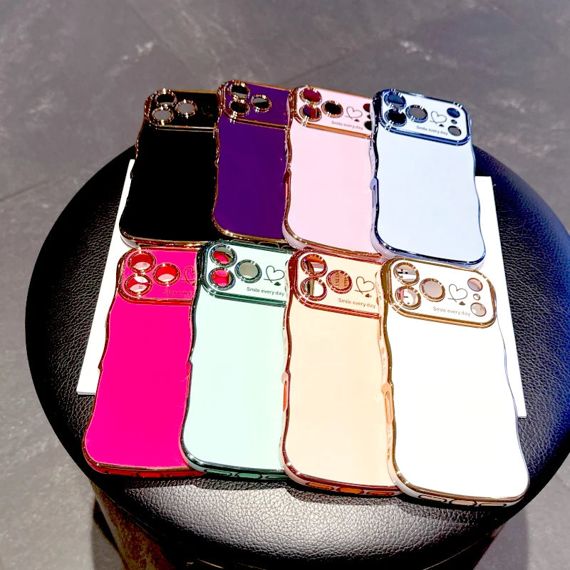 Electroplated Large Window Wave Design Protective Case For iPhone