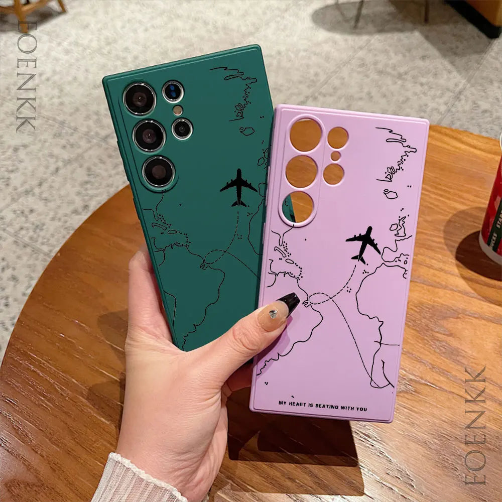 Silicone phone case with airplane route pattern for Samsung