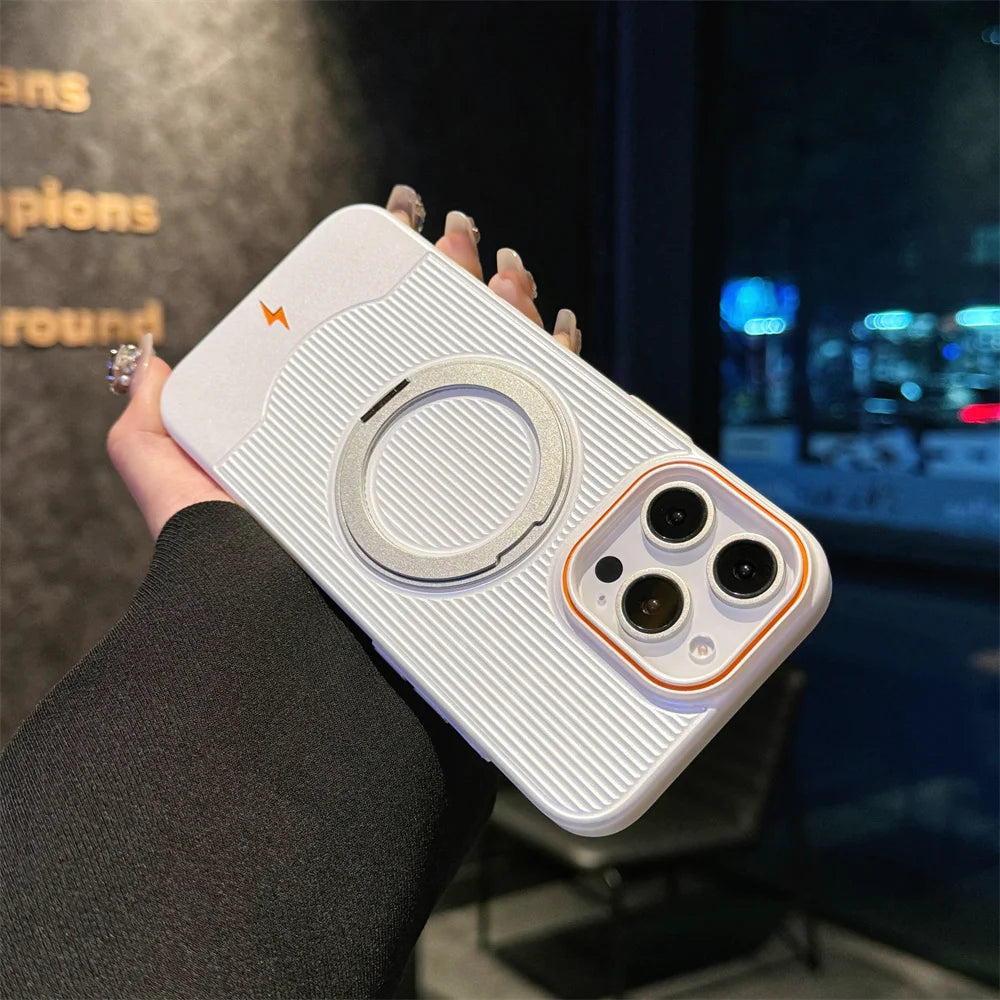 Metallic Color Stripe Magnetic Stand Phone Case For iPhone