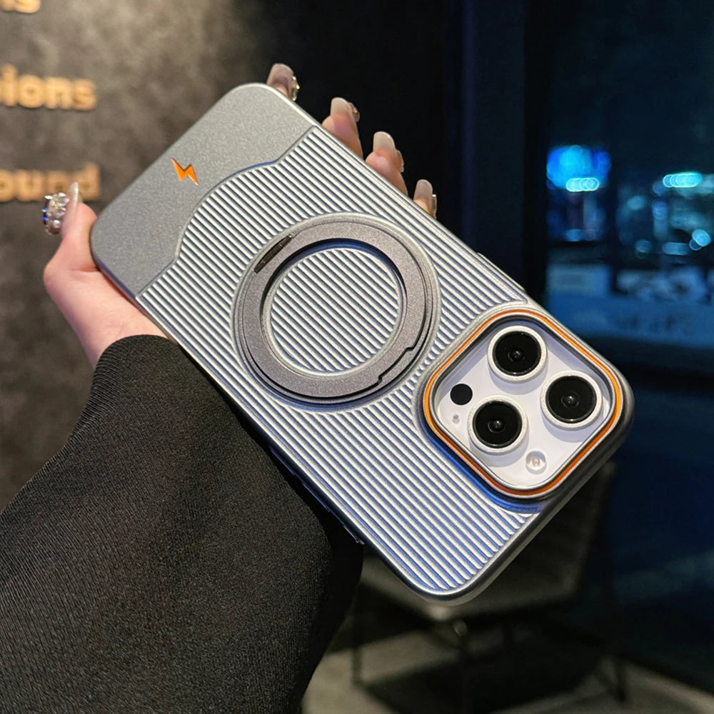 Metallic Color Stripe Magnetic Stand Phone Case For iPhone