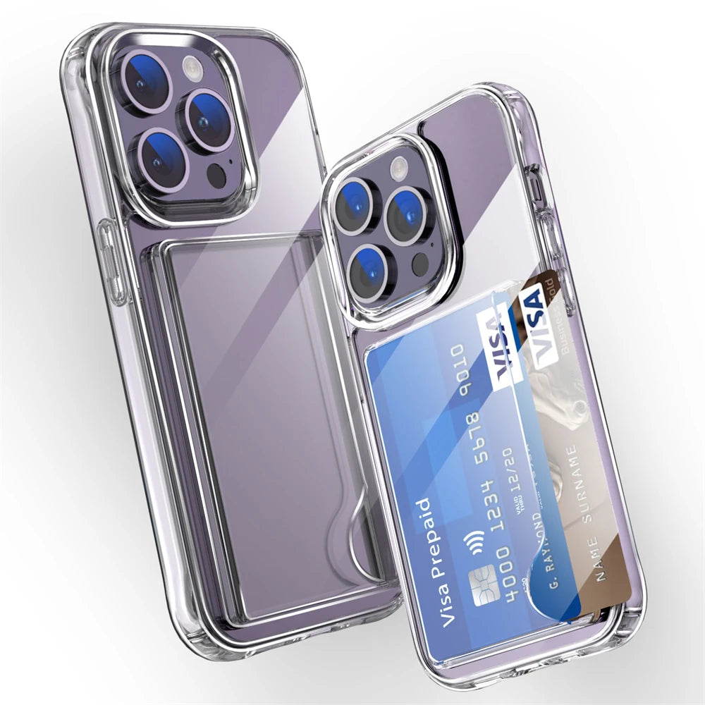 Luxury transparent wallet card slot phone case  for iPhone