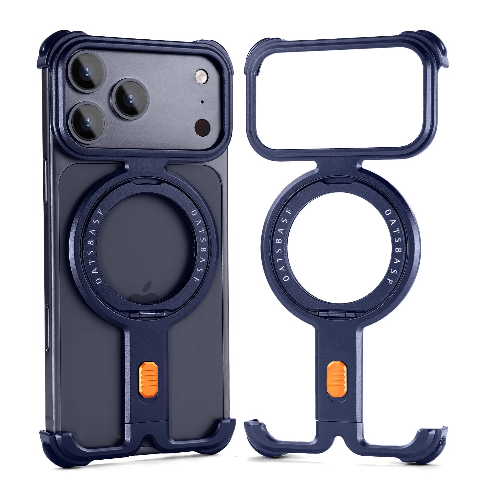 Magsafe wireless charging case for iPhone with a 360° rotating ring holder, shockproof and magnetic design.