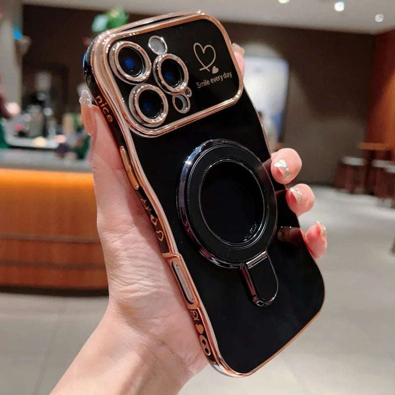 Wave Plating Side Love Heart Phone Case For iPhone