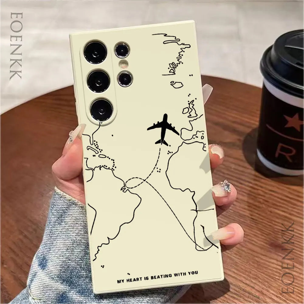Silicone phone case with airplane route pattern for Samsung