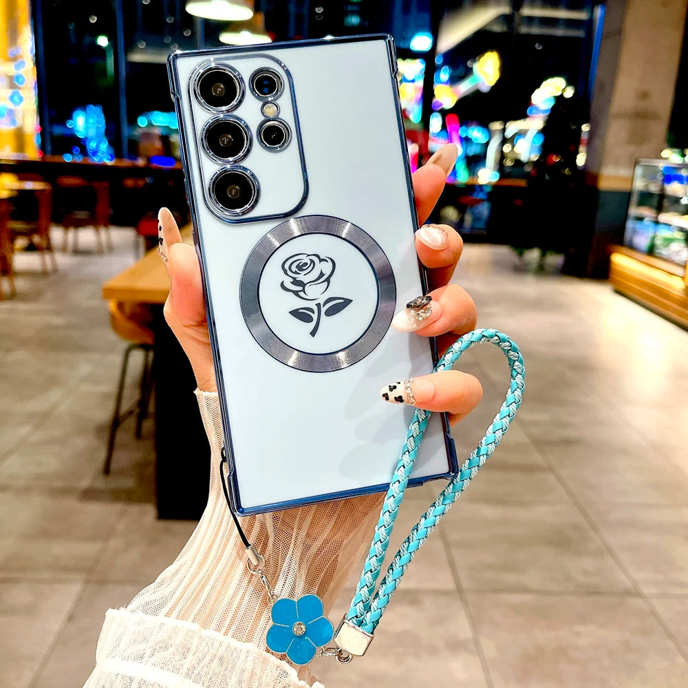 Plating Soft TPU Rose Case For Samsung For Lanyard Bracelet