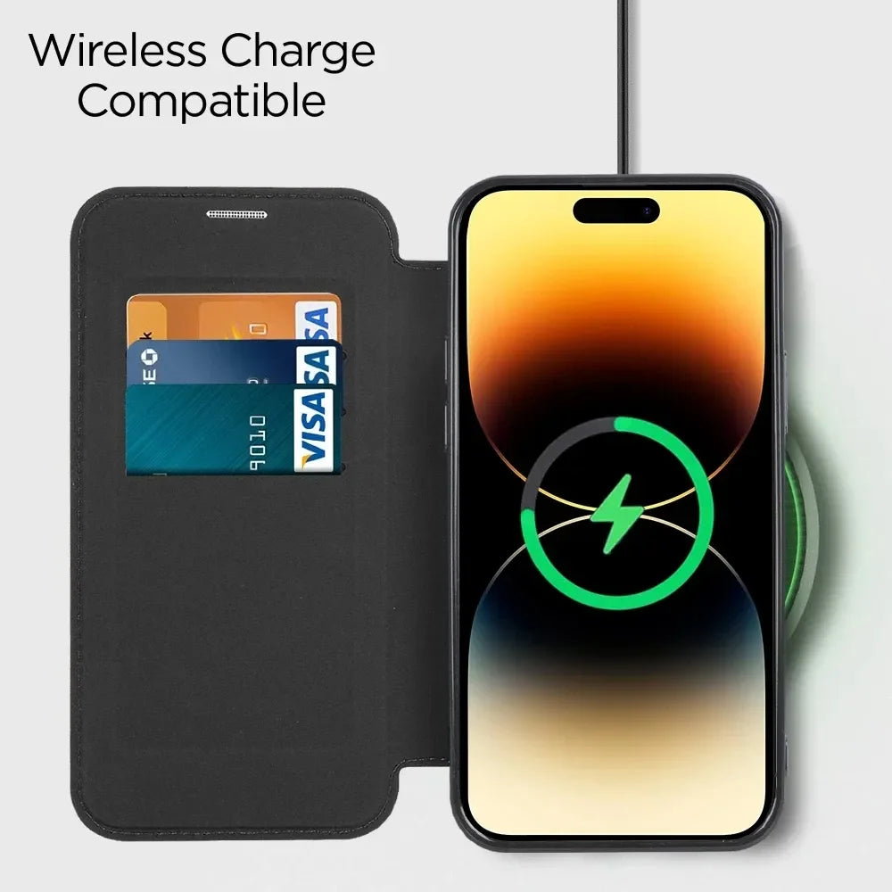Flip leather wireless charging phone case for iPhone