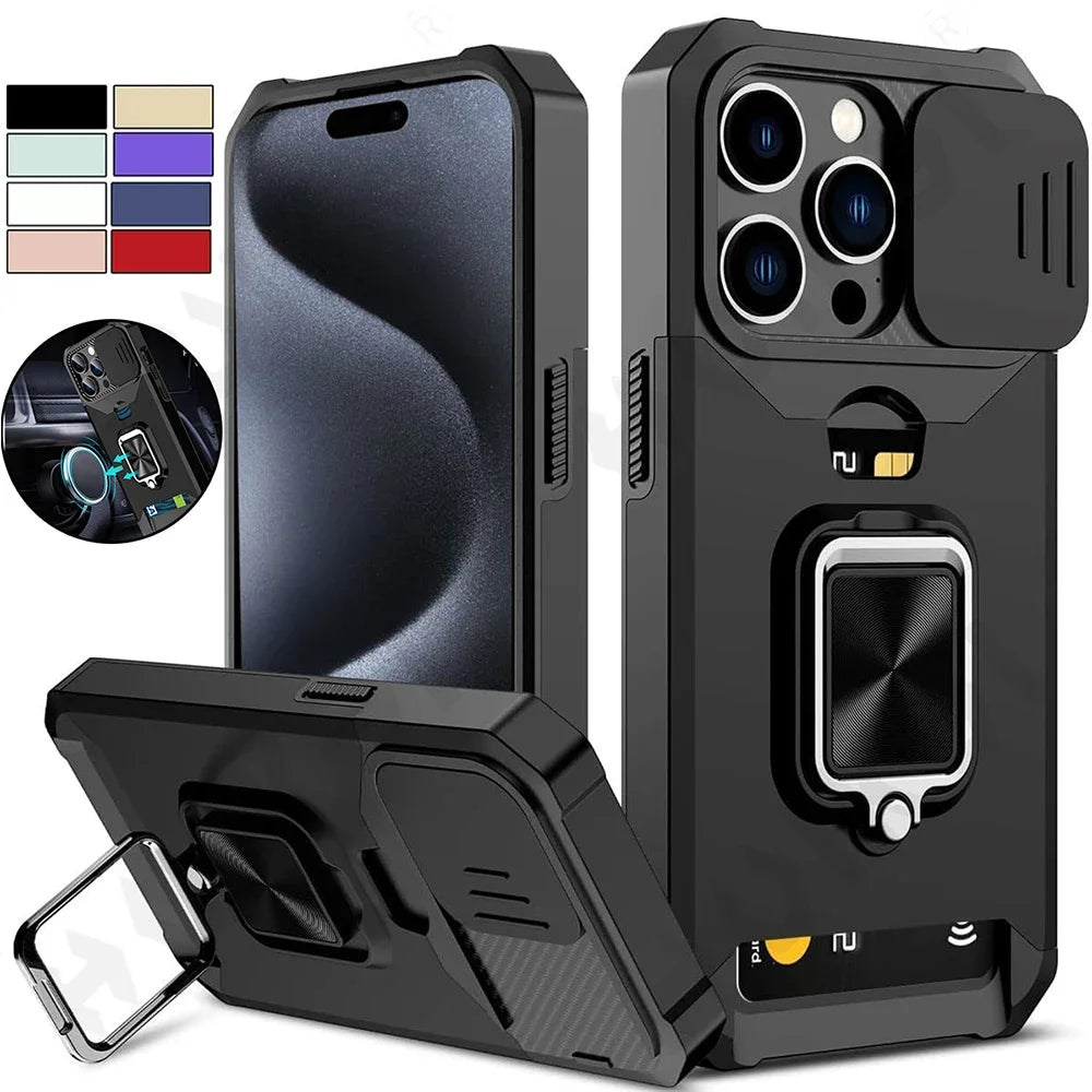 Camera Card Holder Slot Duty Wallet Protective Case For iPhone