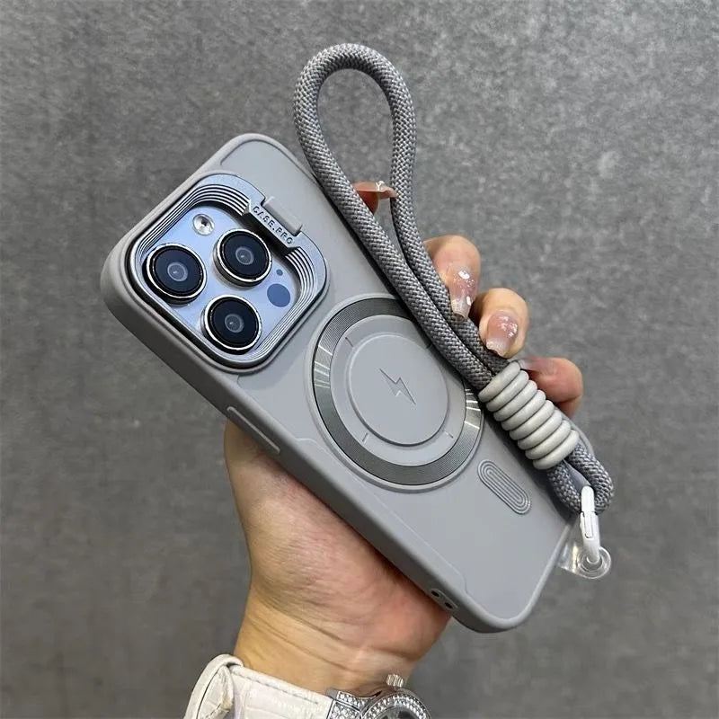 Luxury flip style lens holder hanging rope phone case for iPhone