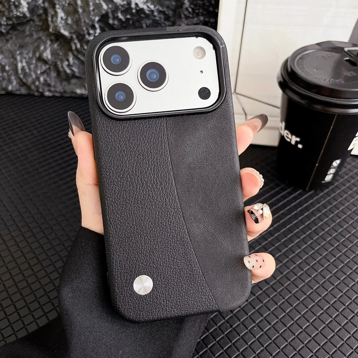 Business Splice Lychee Pattern Leather Fabric Case For iPhone