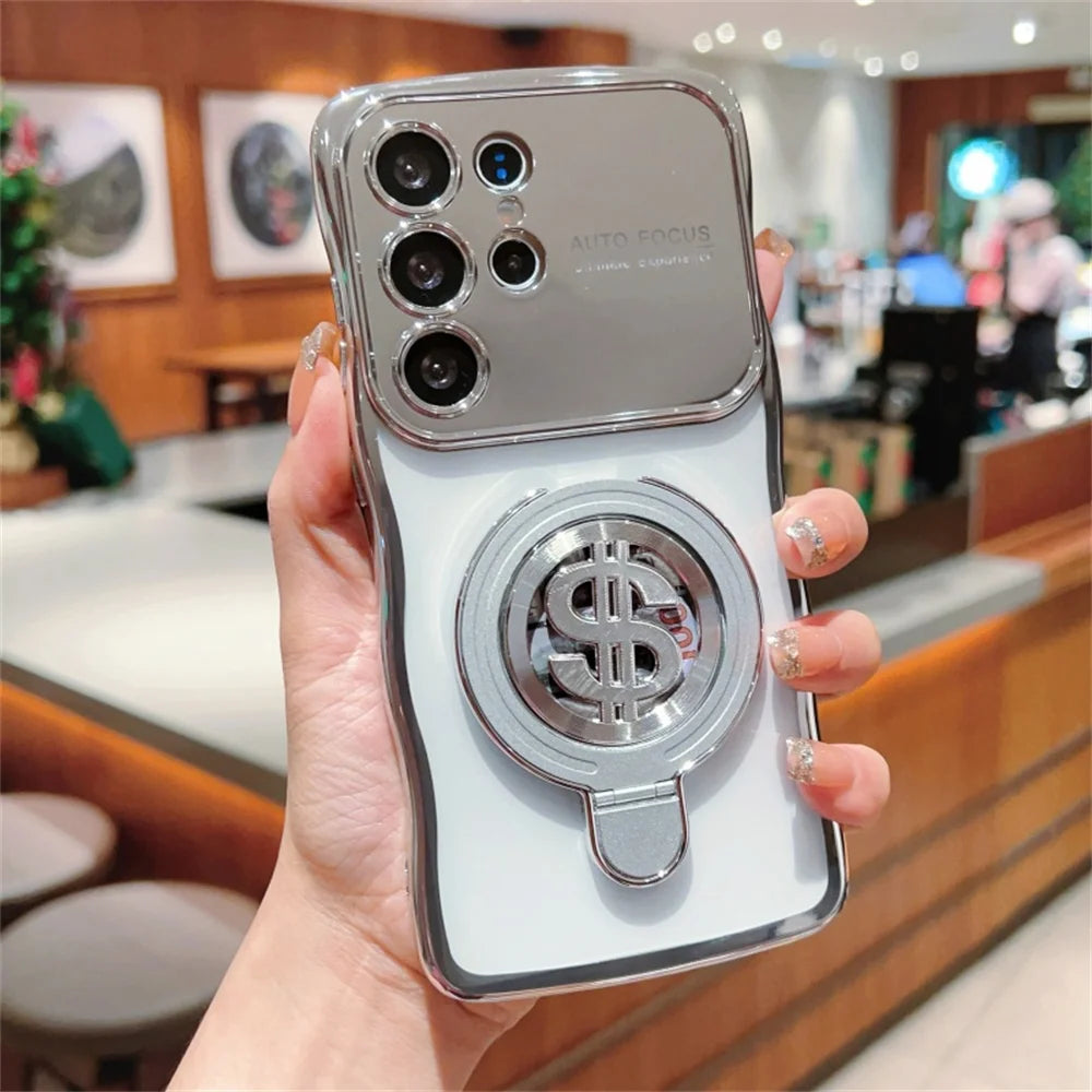 Electroplated money symbol rotating bracket phone case for Samsung