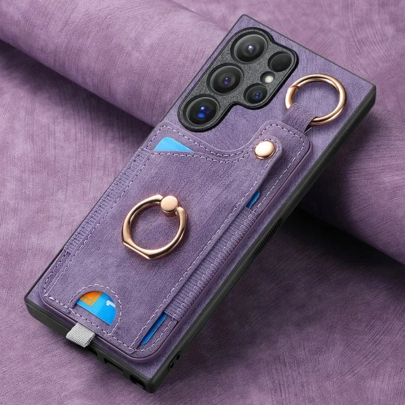 Leather magnetic wallet card insert phone case for Samsung