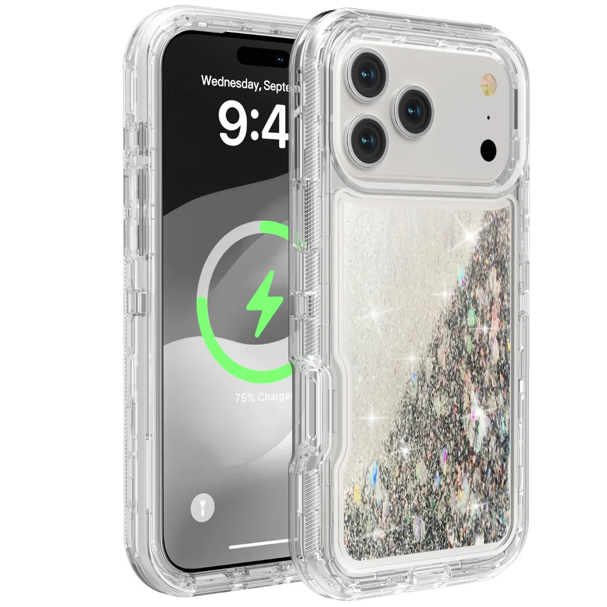 3 IN 1 OTT Heavy Duty Glitter Liquid Quicksand Box Phone Case For iPhone