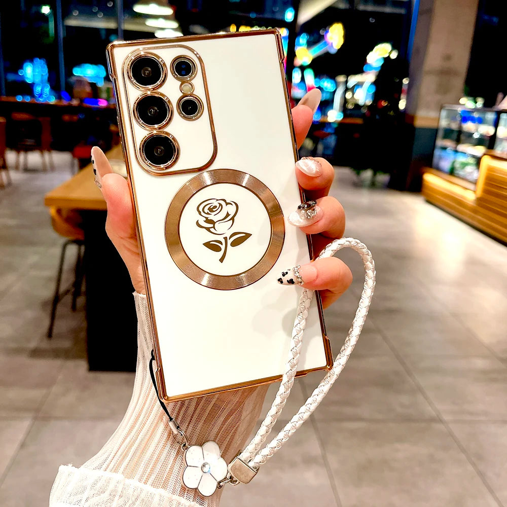 Plating Soft TPU Rose Case For Samsung For Lanyard Bracelet