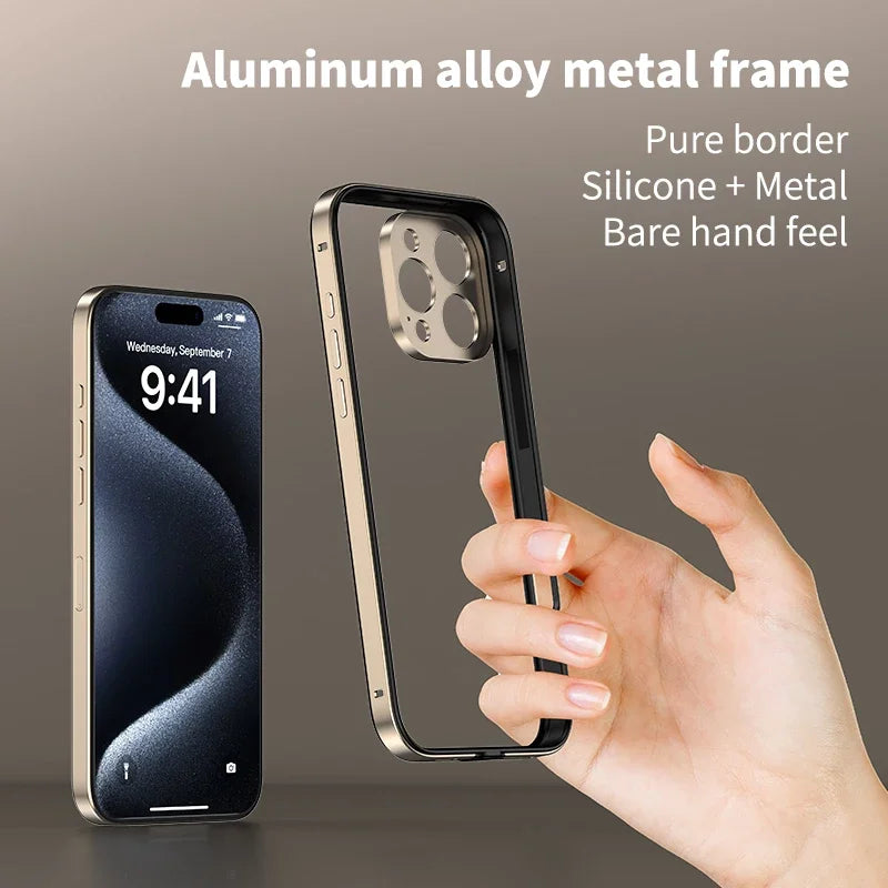 Mixed silicone frame aluminum metal phone case for iPhone