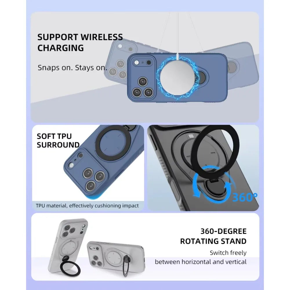 Magnetic TPU Phone Case with 360° Rotating Kickstand For iPhone