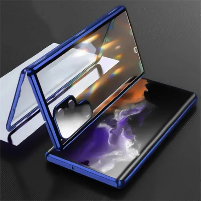 360° Metal Double Sided Glass Snap Lock Phone Case For Samsung Galaxy
