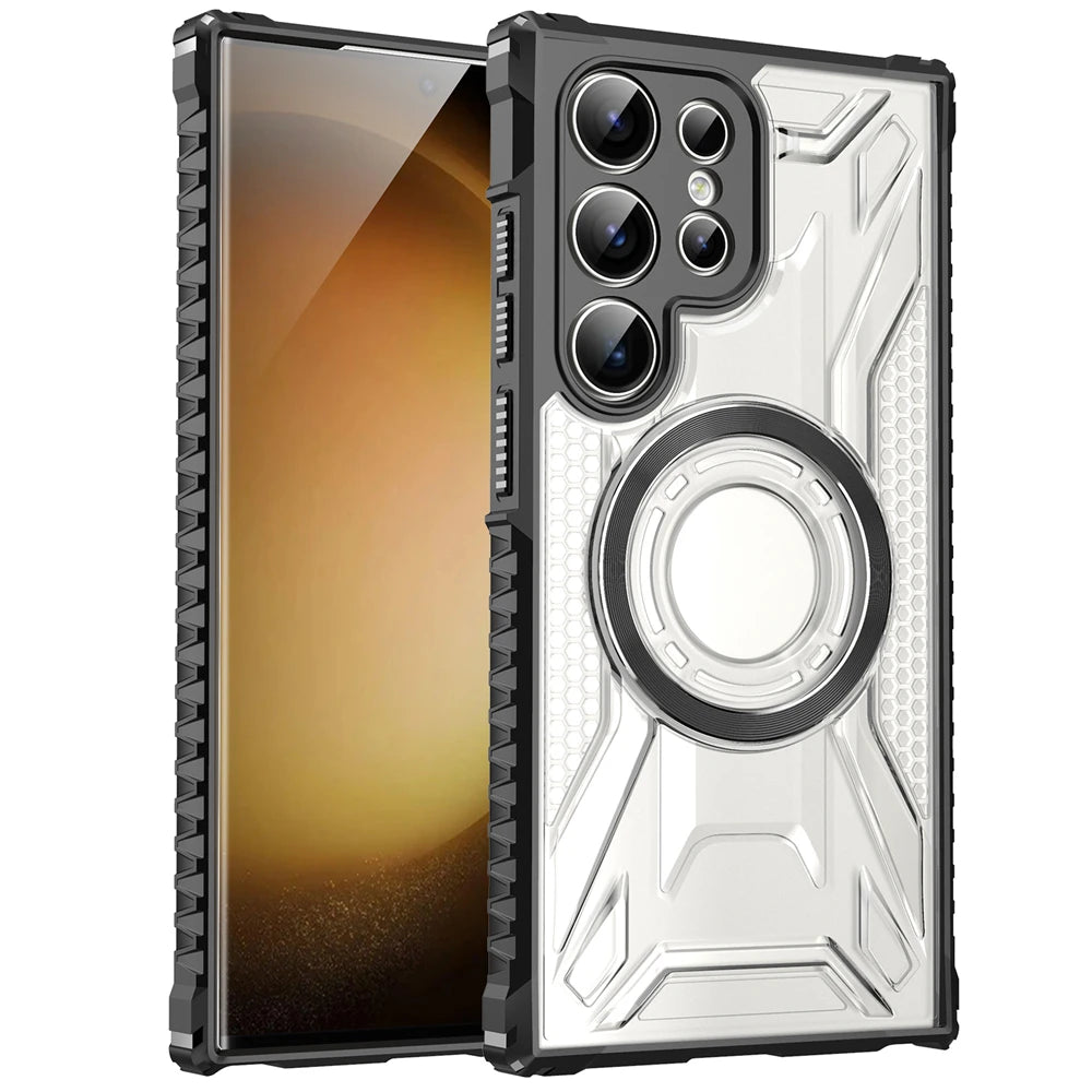 Transparent wireless charging armor phone case for Samsung