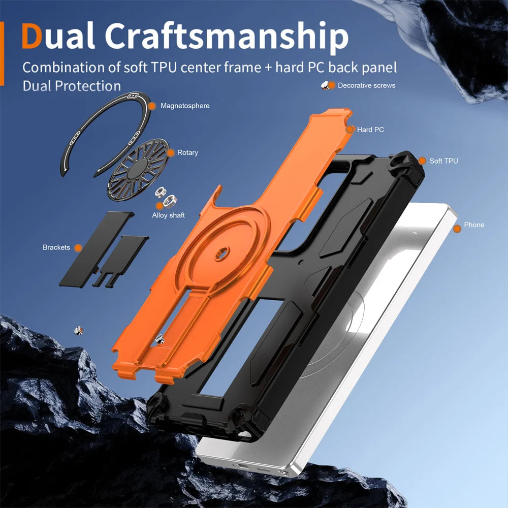 Invisible Fold Stand Magnetic Armor Phone Case For Samsung