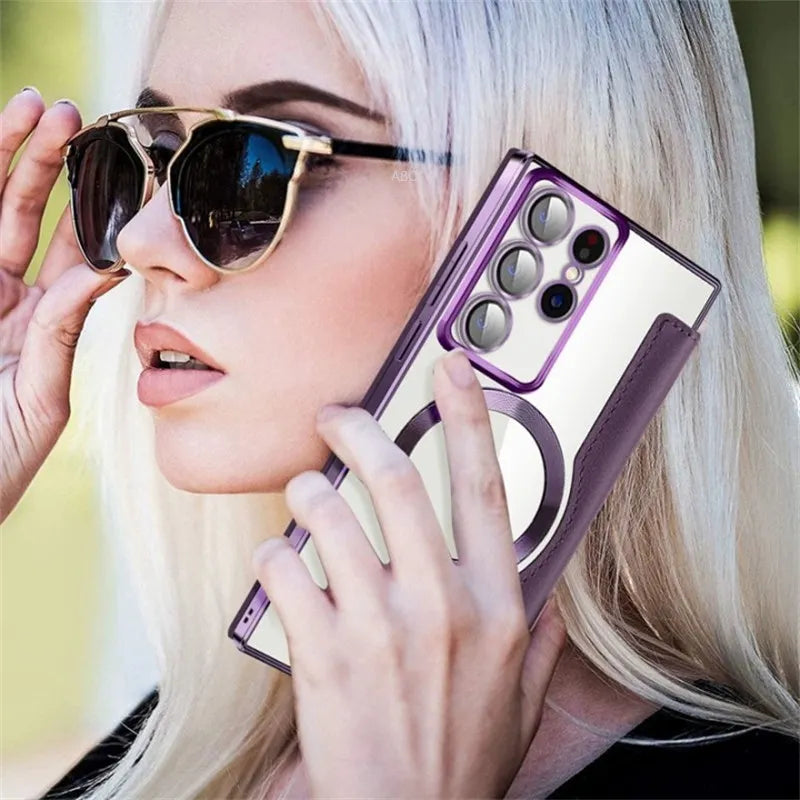 Flip leather business card slot for Samsung