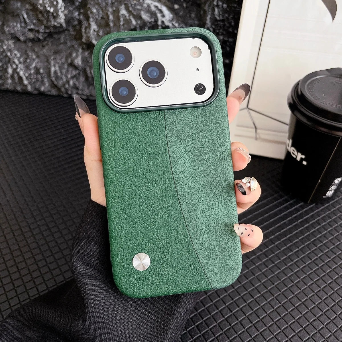 Business Splice Lychee Pattern Leather Fabric Case For iPhone