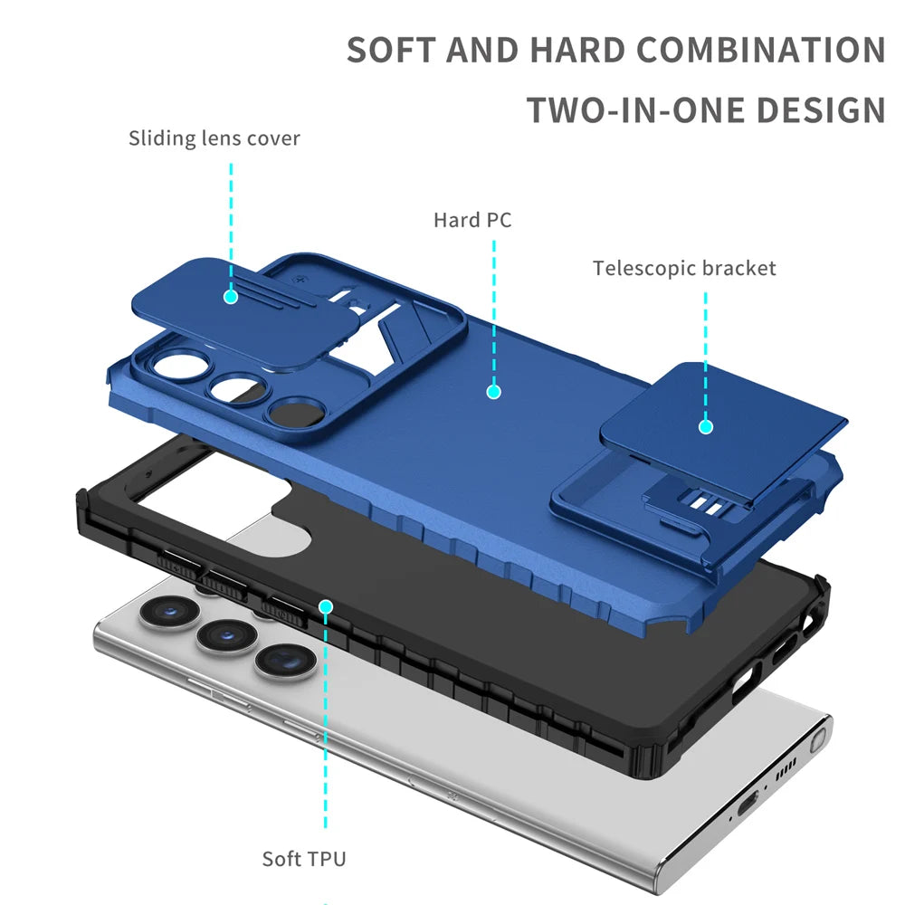 2025 new slide camera lens protection bracket phone case suitable for Samsung