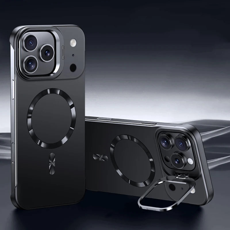 Paint-Finish Magnetic Stand Case For Iphone with Hidden Lens Kickstand