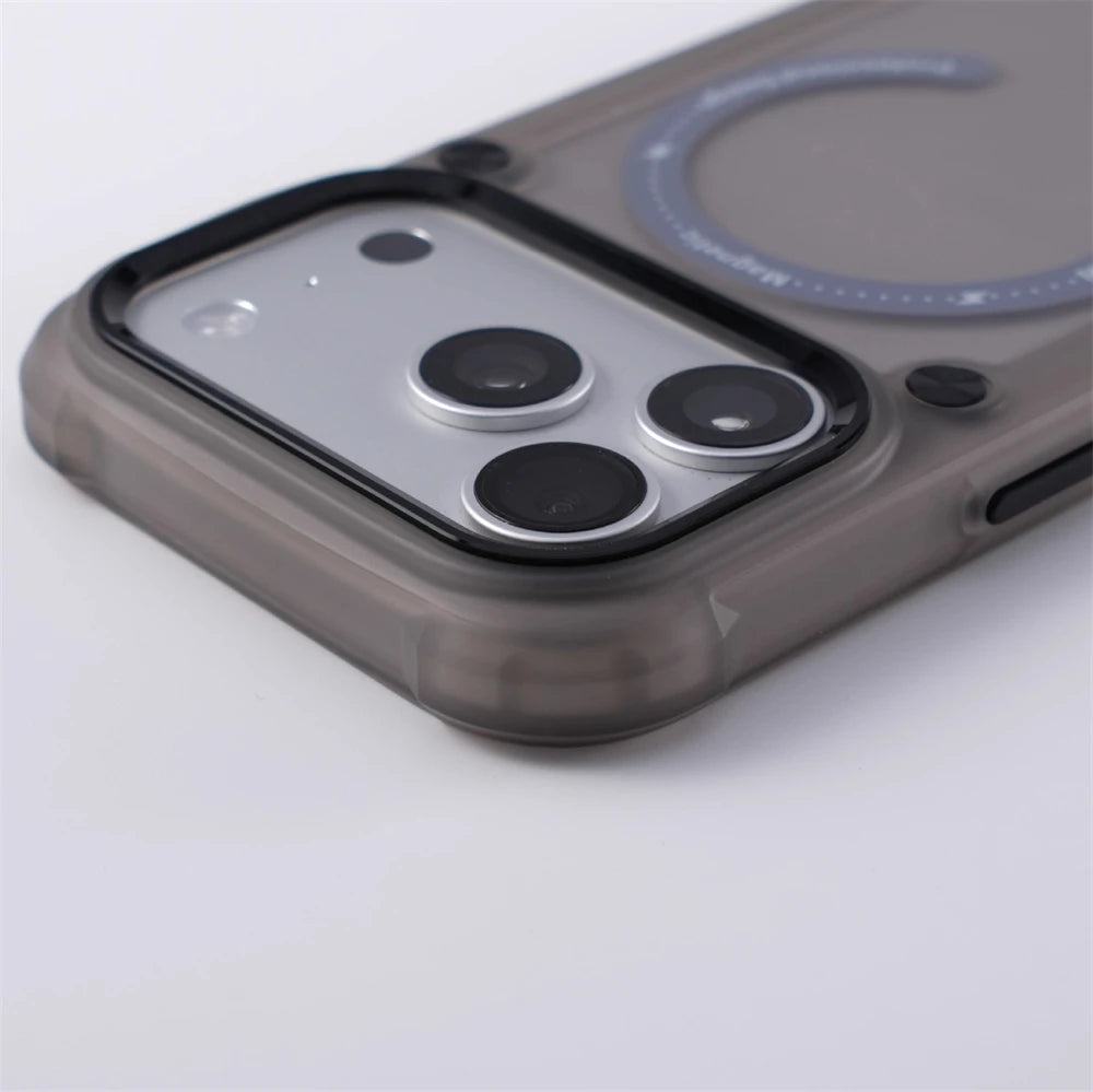 Matte Magnetic Frosted Translucent Anti-fall Case For iPhone Luxury Metal Button