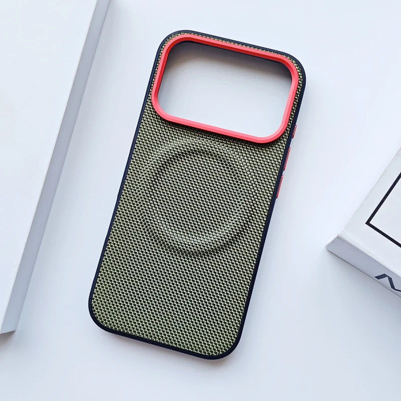 Luxury Magnetic Soft TPU+Nylon Woven Leather Back Anti-Fingerprint Cover for iPhone