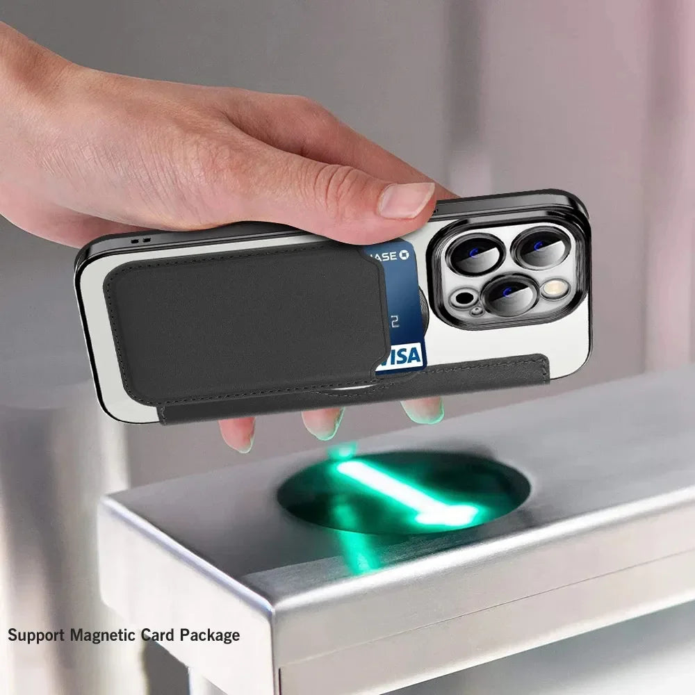 Flip leather wireless charging phone case for iPhone