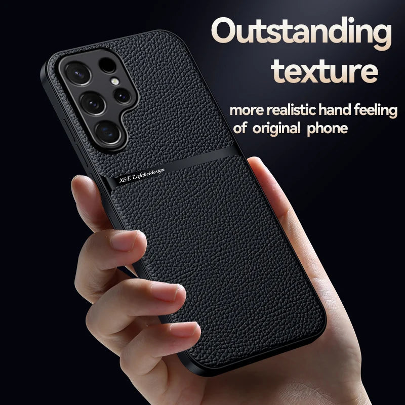 For Magnetic Car Holder Luxury Leather Phone Case For Samsung