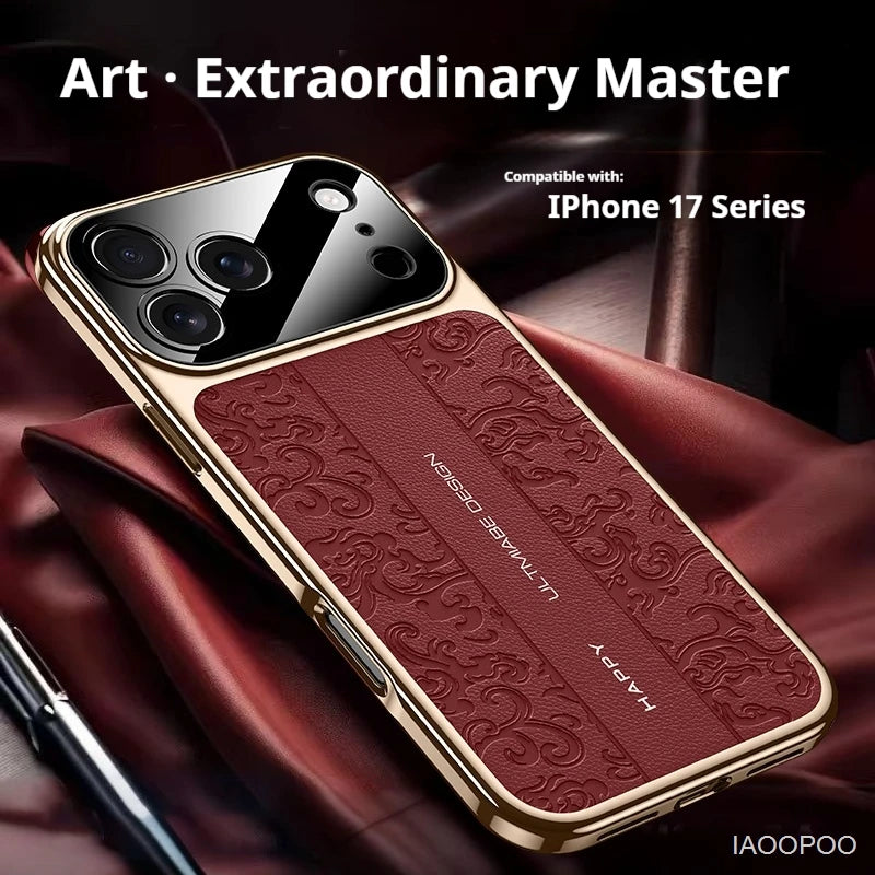 Leather Back Electroplated Soft TPU Cover Case For iPhone