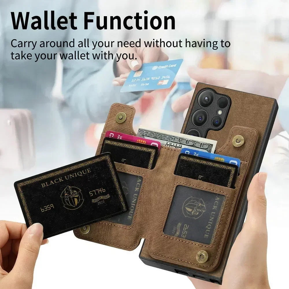 Zipper leather card bag magnetic phone case for Samsung