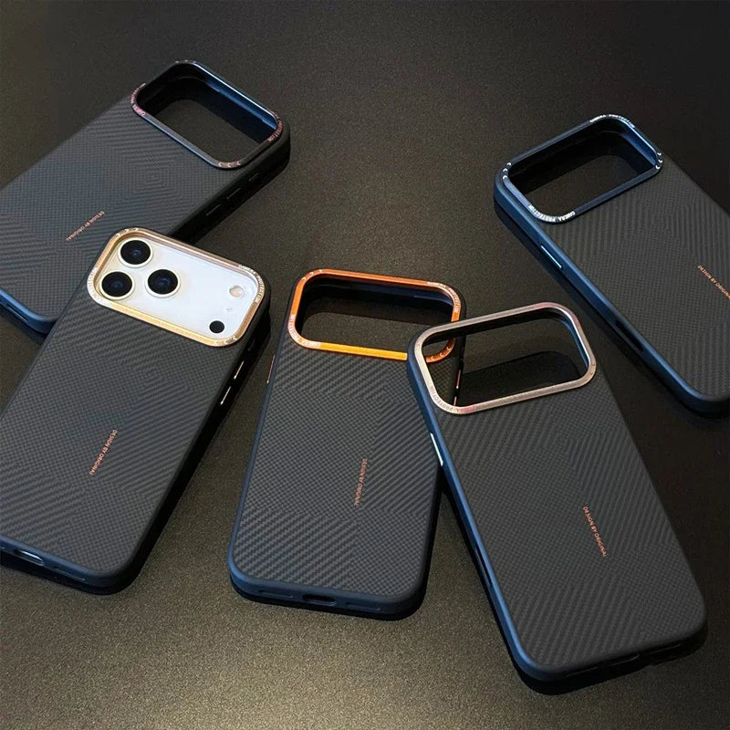 Carbon Fiber Texture Silicone Case for iPhone Alloy Lens Protective