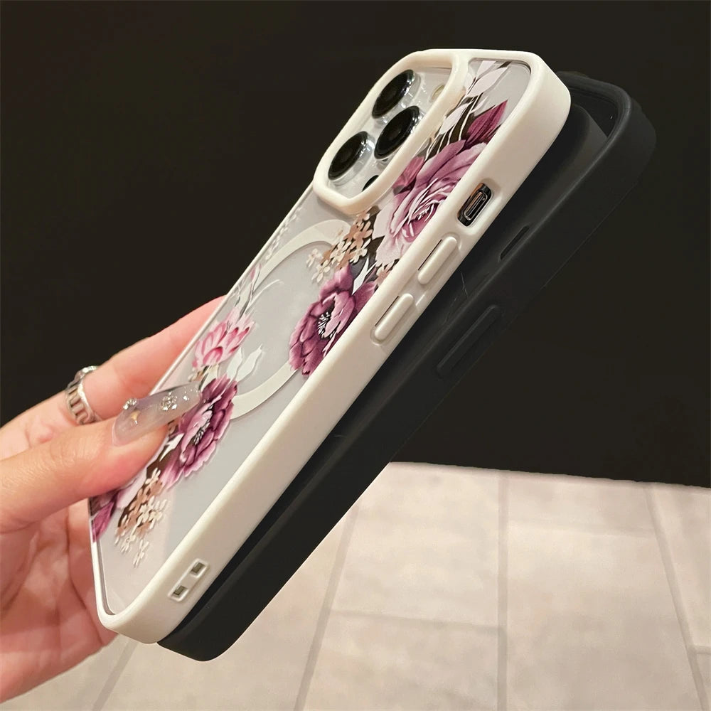 Luxury retro floral magnetic Magsafe phone case for iPhone