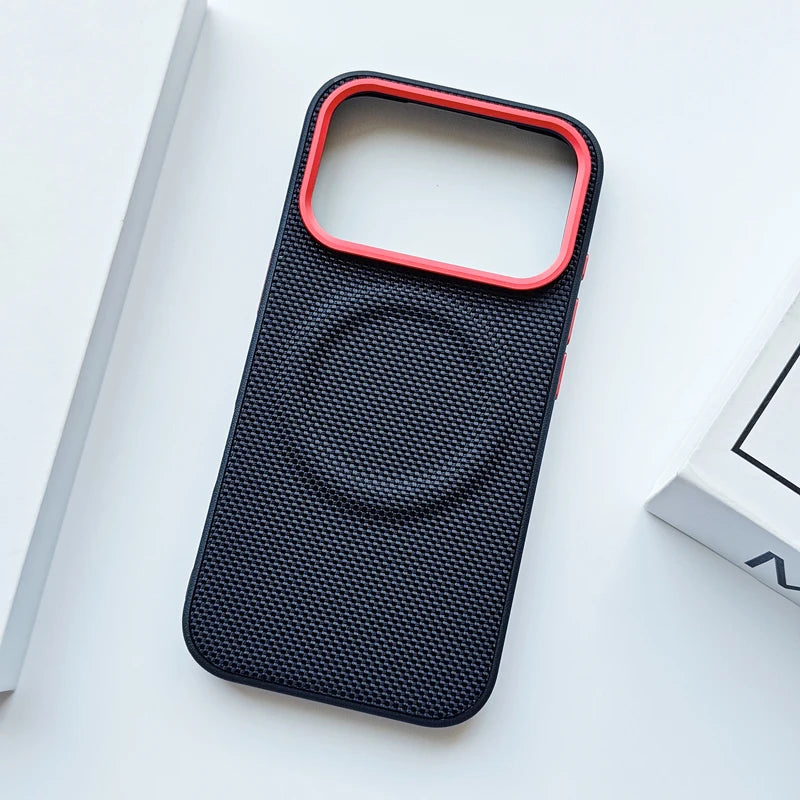 Luxury Magnetic Soft TPU+Nylon Woven Leather Back Anti-Fingerprint Cover for iPhone