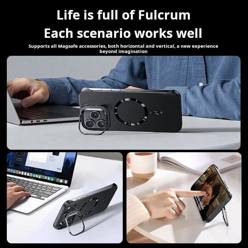 Paint-Finish Magnetic Stand Case For Iphone with Hidden Lens Kickstand