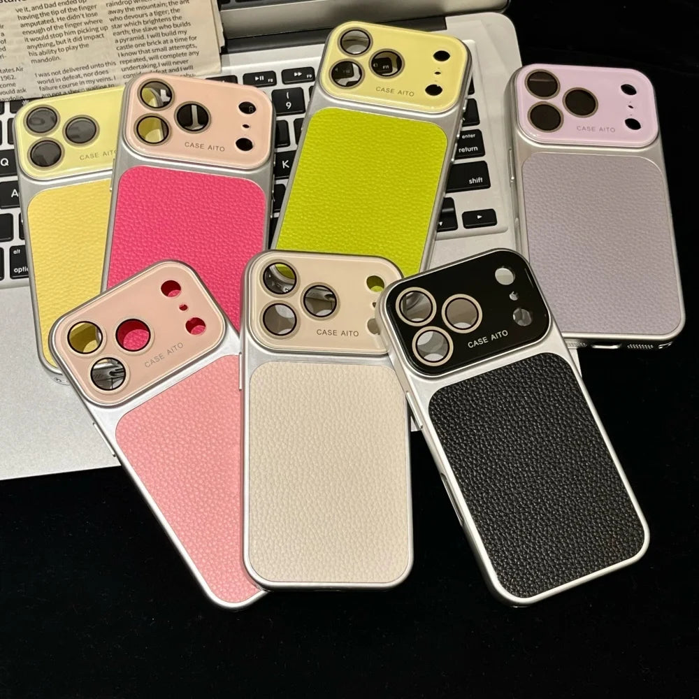 Creative Large Window Color Blocking PU Leather Case for iPhone