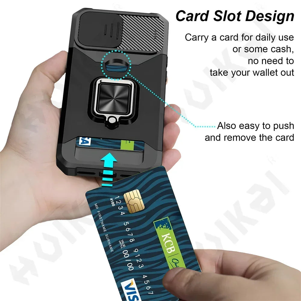 Camera Card Holder Slot Duty Wallet Protective Case For iPhone