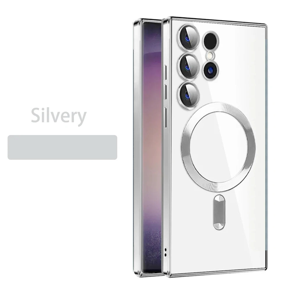 Magnetic plated transparent phone case for Samsung