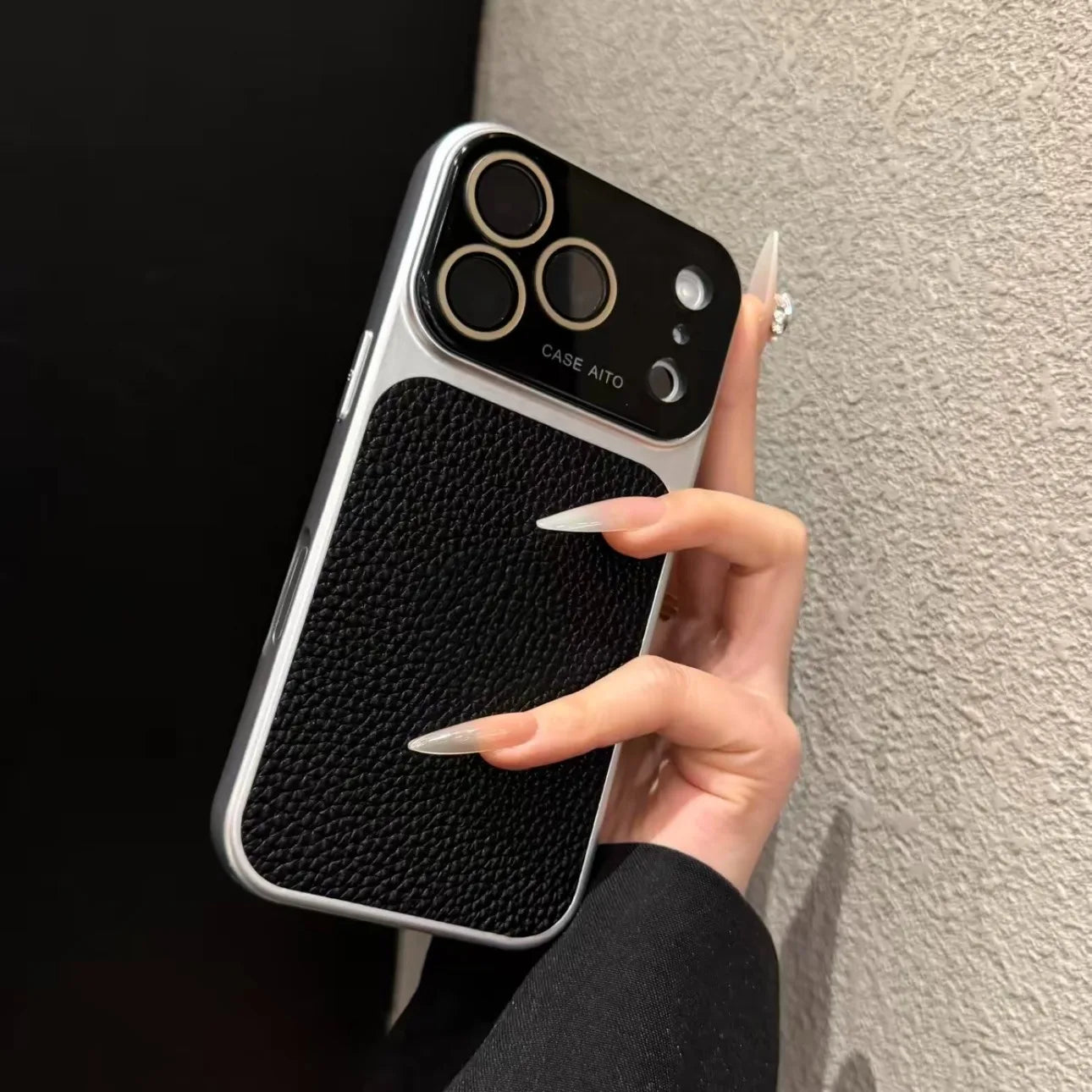 Creative Large Window Color Blocking PU Leather Case for iPhone