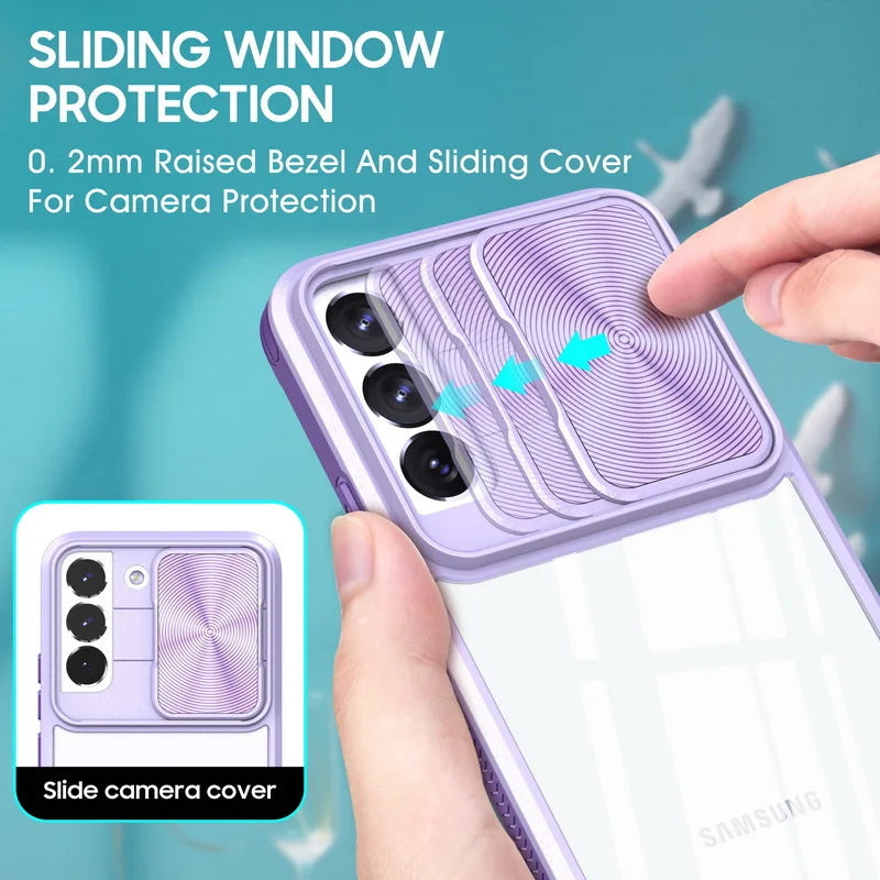 Sliding window camera transparent phone case for Samsung