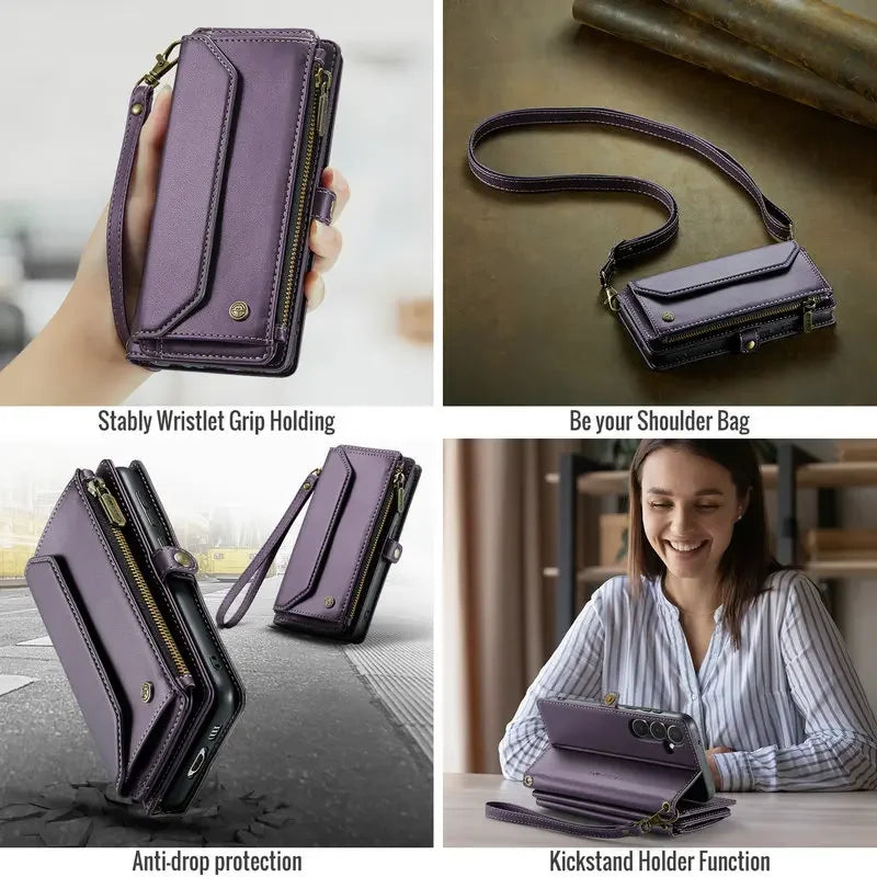 RFID Crossbody Zipper Wallet Book Coque For iPhone