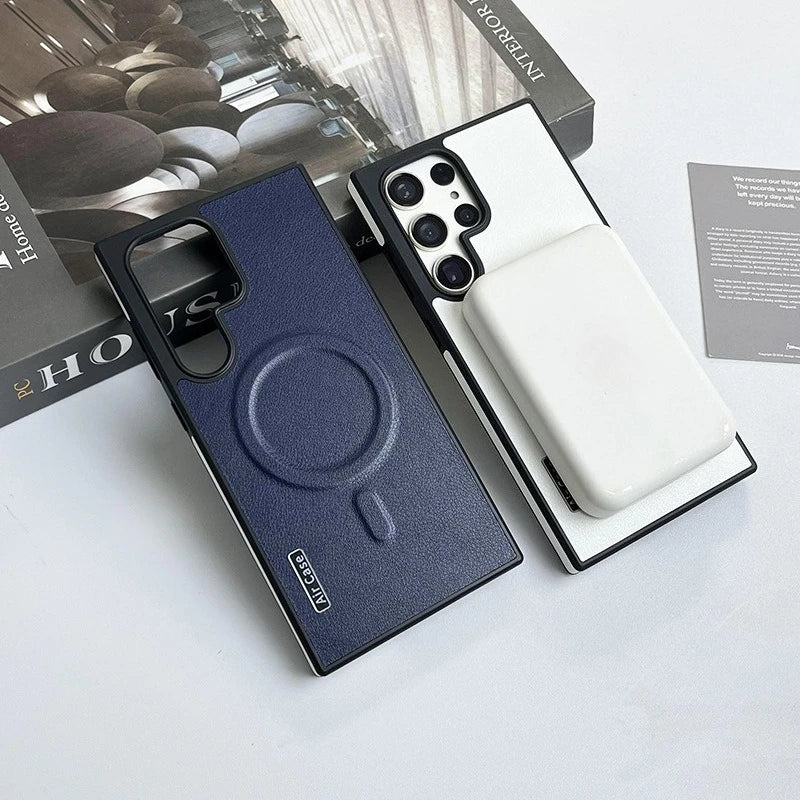 Leather Side Border Colorblock Soft Magsafe Magnetic Case for Samsung