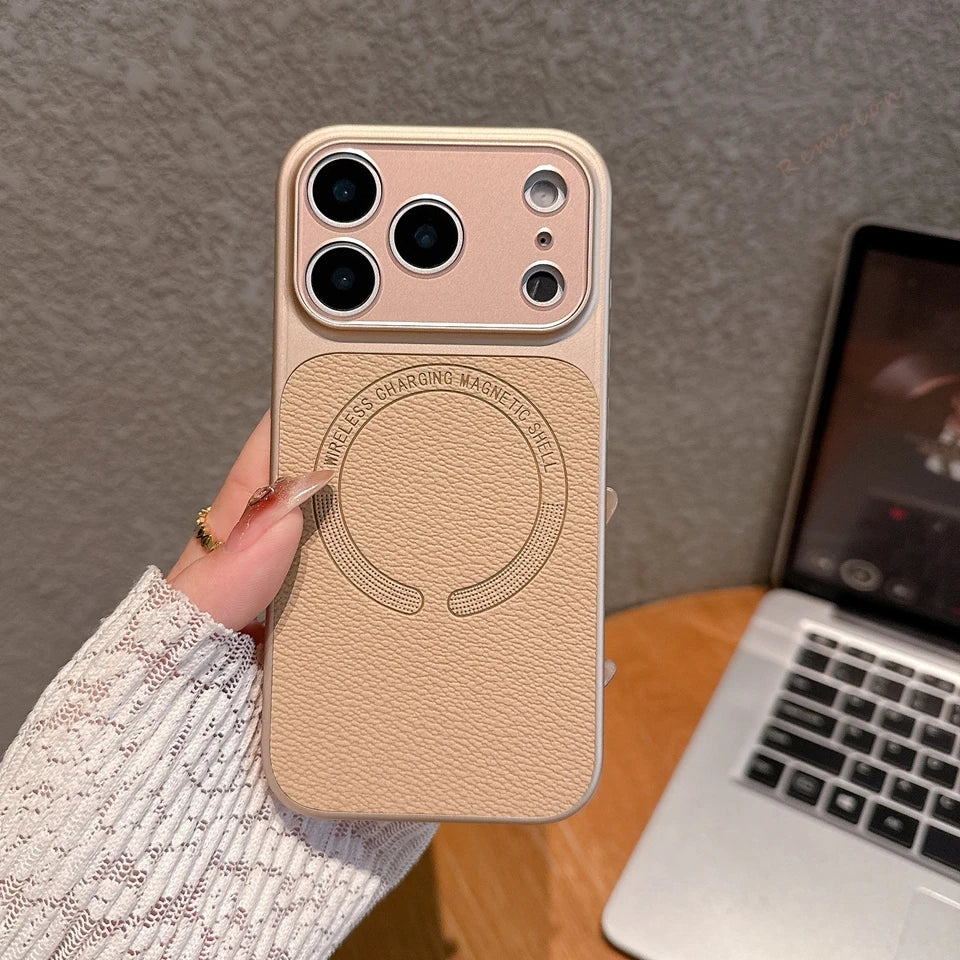 Lychee pattern leather magnetic phone case for iPhone