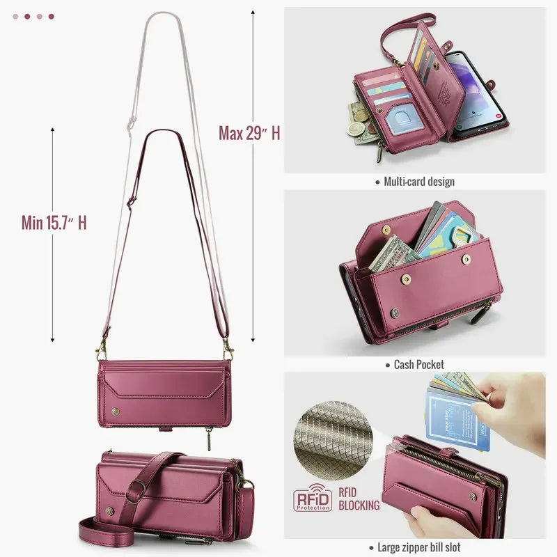 RFID Crossbody Zipper Wallet Book Coque For iPhone