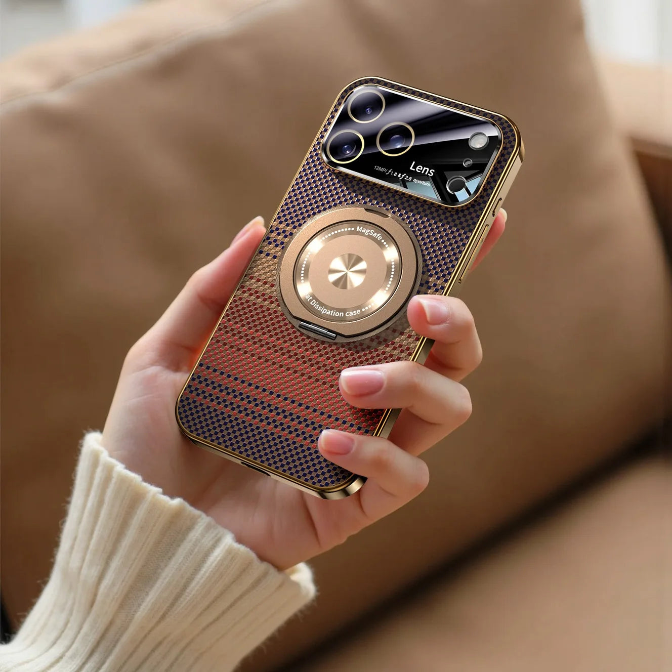 Soft Carbon Fiber Case For iPhone With Magsafe Magnetic Stand Holder