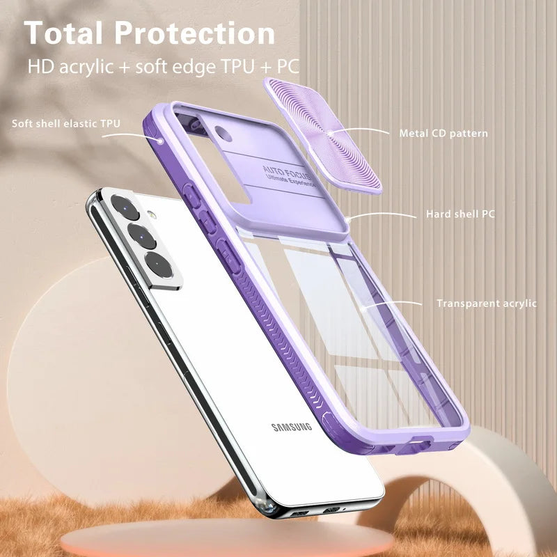 Sliding window camera transparent phone case for Samsung