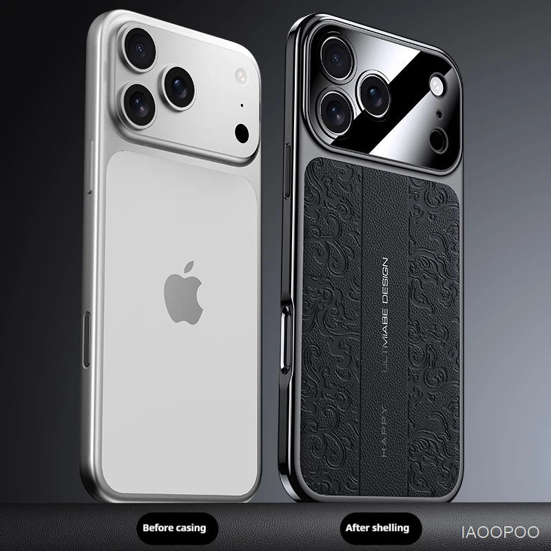 Leather Back Electroplated Soft TPU Cover Case For iPhone