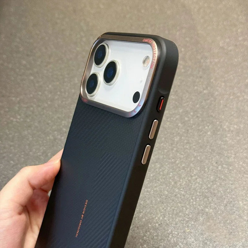 Carbon Fiber Texture Silicone Case for iPhone Alloy Lens Protective